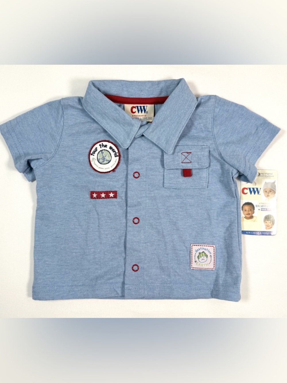 NWT CW CARTER’S Baby Boy Utility Inspired  Patch Button Down Shirt 6-9M‎ Retro